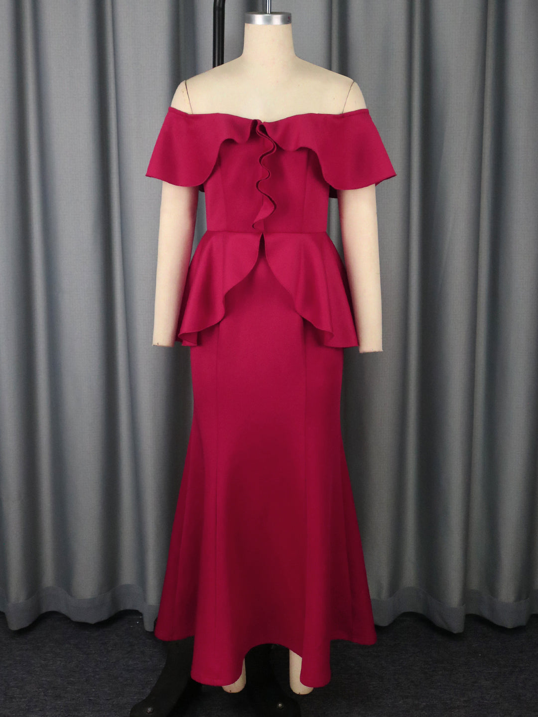 Damen Elegantes Abendkleid mit schulterfreien Rüschen Drune