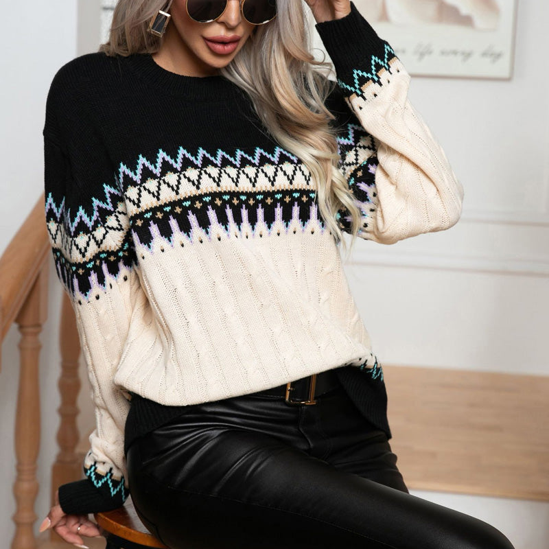 Drune | Geometrischer Strickpullover im Retro Look