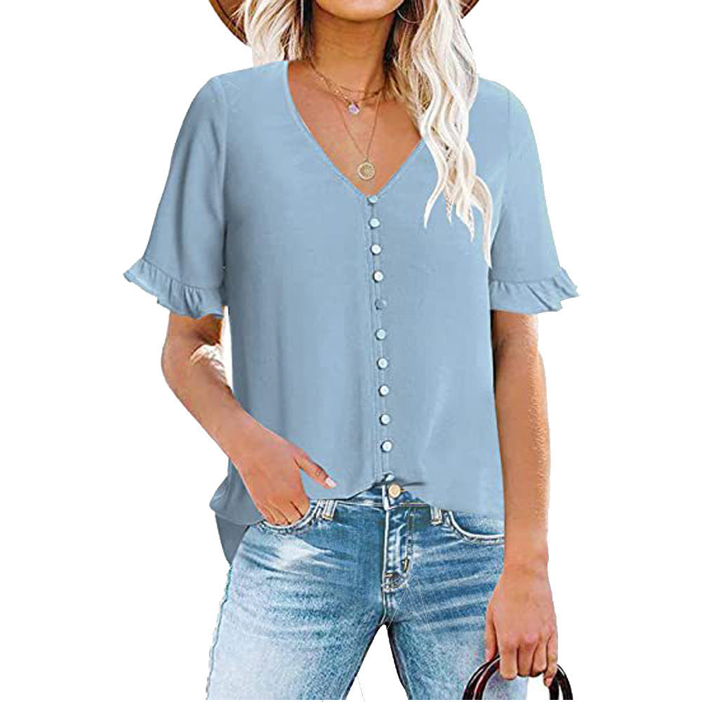Damen Bluse mit Rüschendetails und Knopfleiste Drune