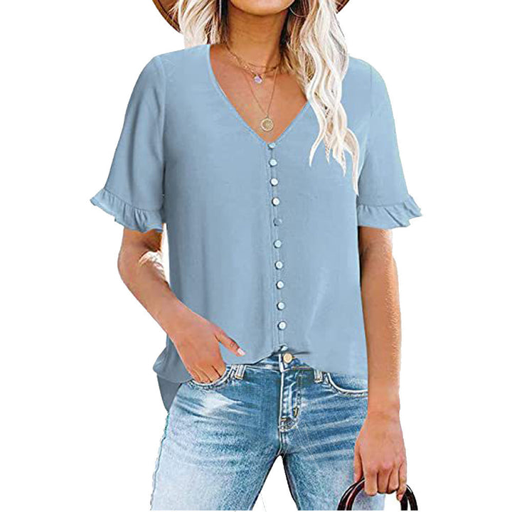 Damen Bluse mit Rüschendetails und Knopfleiste Drune