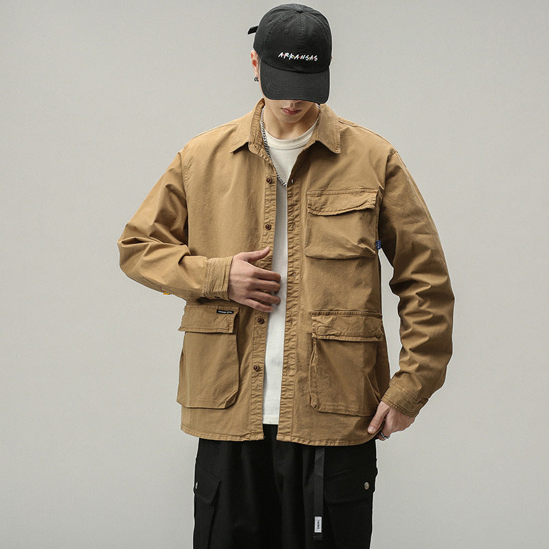 Herren Militärinspirierte Fieldjacke mit Mehrfach-Taschen und lockerem Schnitt Drune