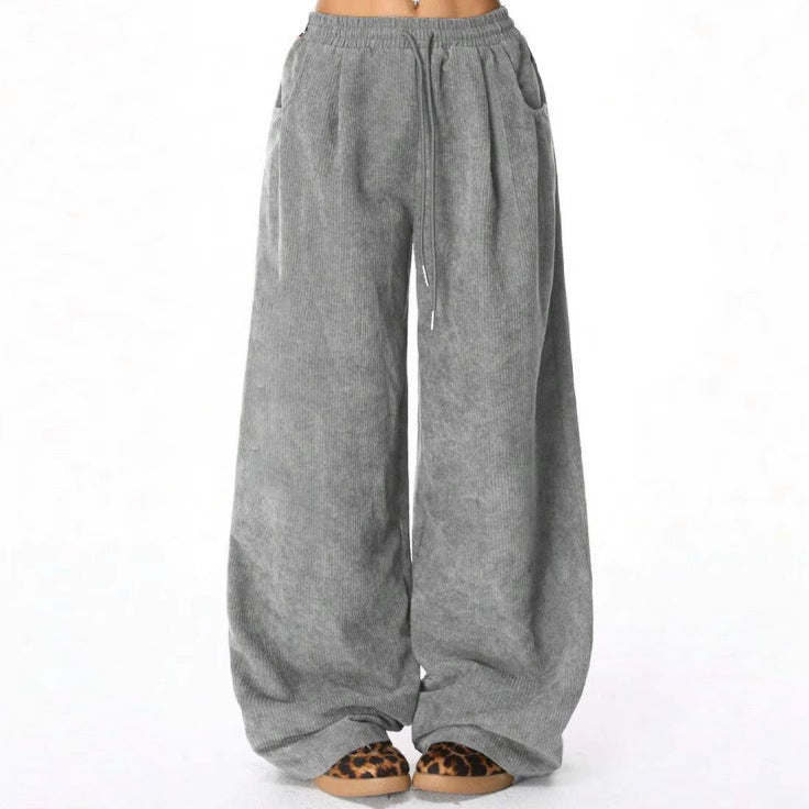 Damen modische weite Cordhose mit elastischem Bund und praktischen Taschen Drune