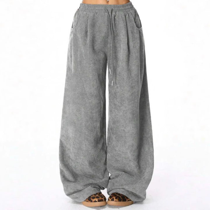 Damen modische weite Cordhose mit elastischem Bund und praktischen Taschen Drune