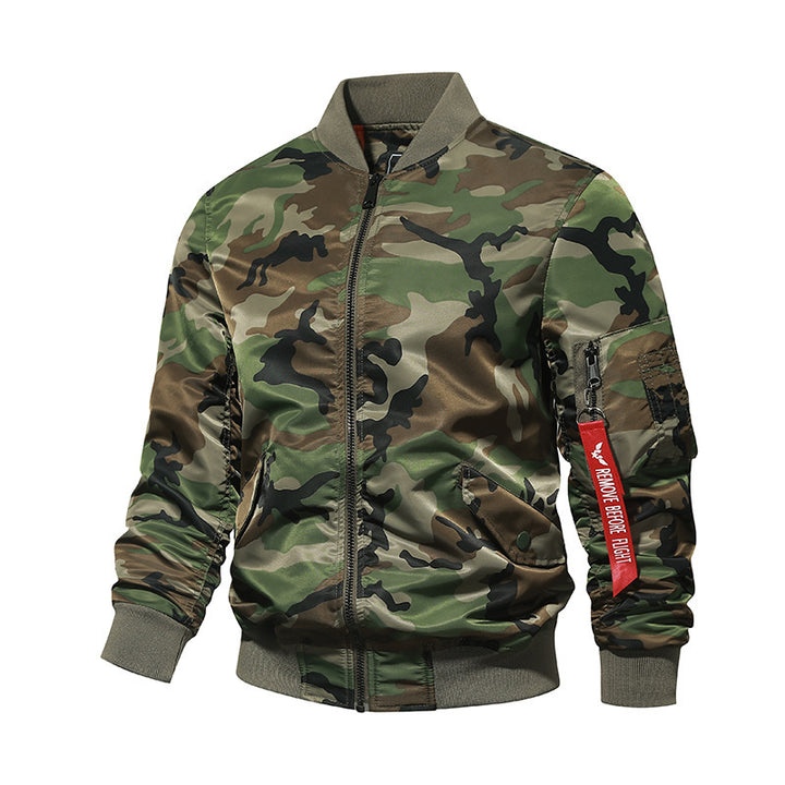 Herren Bomberjacke im Camouflage-Utility-Stil mit Ärmeltasche und Rippbündchen Drune