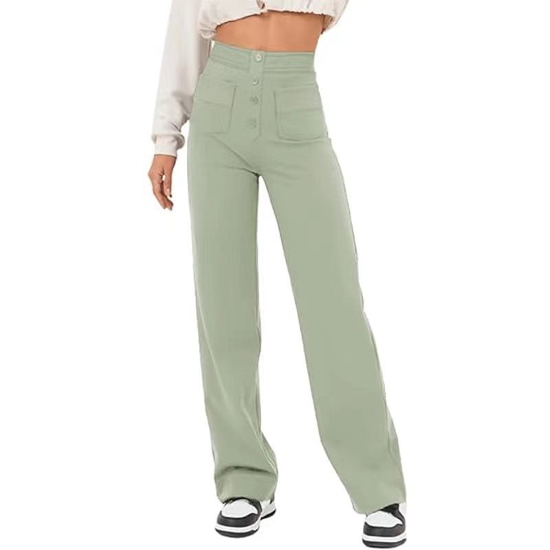 Damen Hochtaillierte weite Hose mit Knopfleiste und aufgesetzten Taschen Drune
