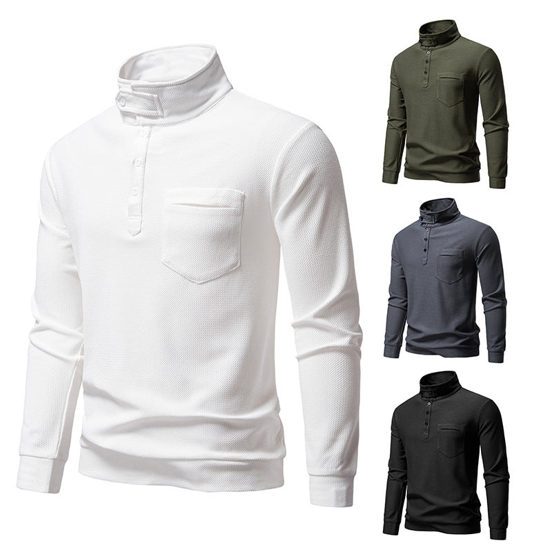 Herren Texturiertes Waffelstrick-Henleyshirt mit hohem Kragen, Knopfleiste und Brusttasche Drune
