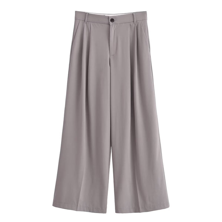 Damen Elegante High‑Waist Palazzo‑Hose mit Bundfalten und Bügelfalte Drune