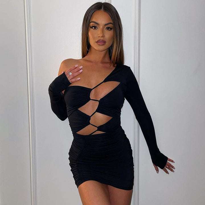 Damen figurbetontes Minikleid mit asymmetrischem Ausschnitt und raffinierten Cut-Out-Details Drune