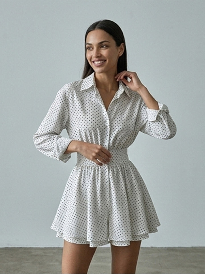Damen Mini-Hemdblusenkleid mit geraffter Taillenpartie und Volantrock Drune