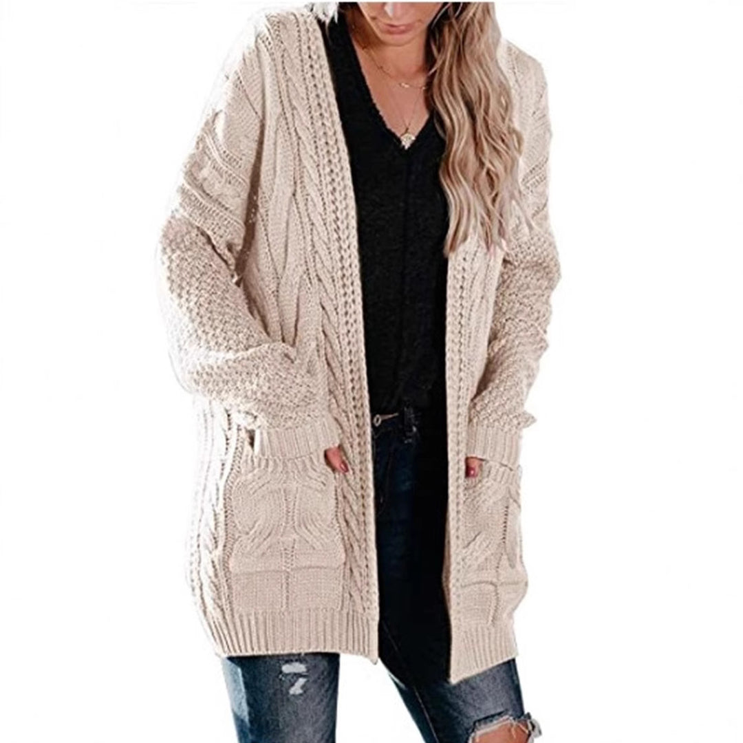Damen Grobstrick Cardigan mit offenen Taschen und voluminösen Ärmeln Drune