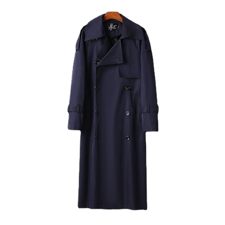 Herren Langer Doppelreihiger Trenchcoat mit Taillengürtel, Epauletten und klassischem Schalkragen Drune