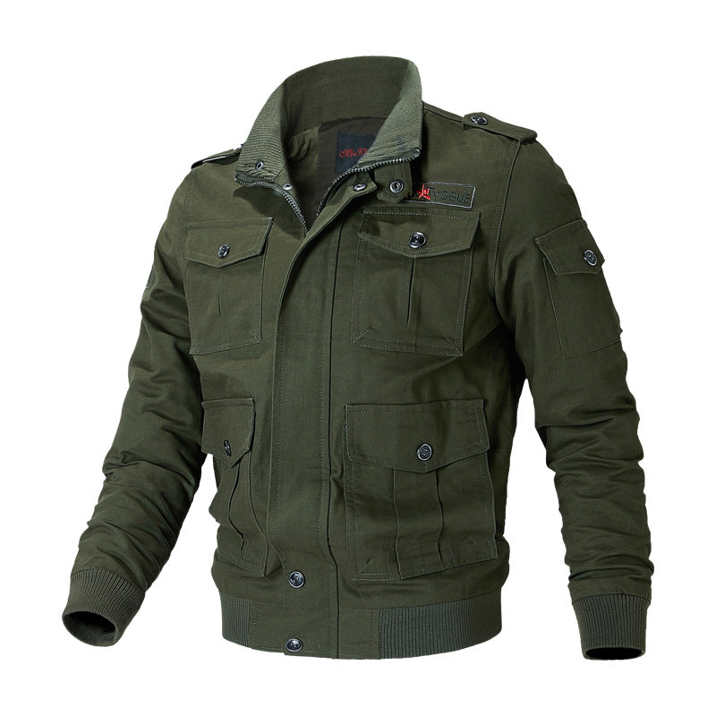 Herren nan militärische Fieldjacke mit Mehrfach-Taschen, Schulterklappen und Rippbündchen Drune