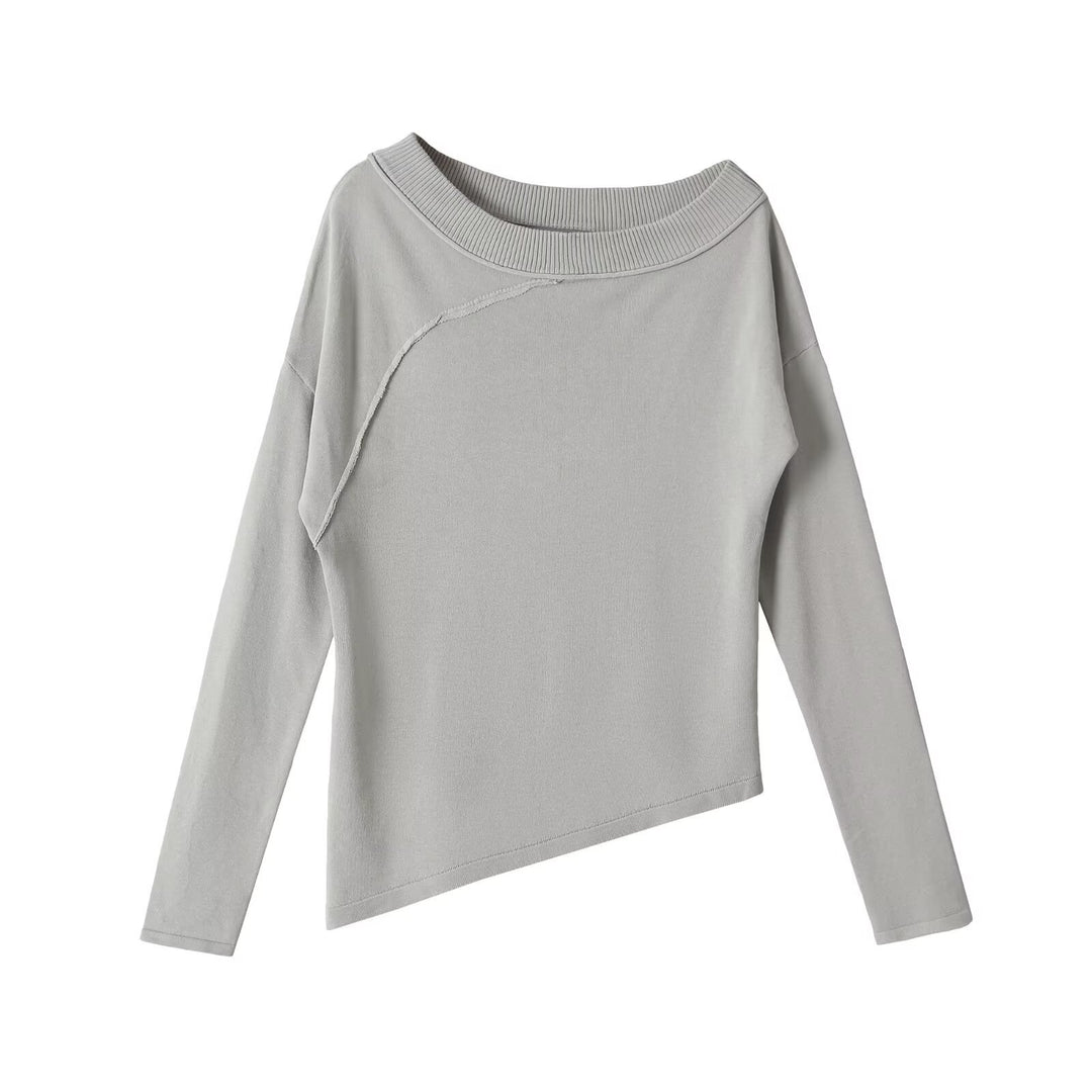 Damen Asymmetrisches Feinstrick-Longsleeve mit weitem U-Boot-Ausschnitt Drune
