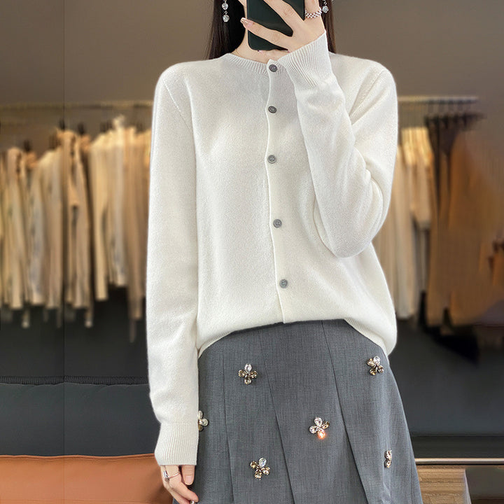 Damen Leichter Feinstrick-Cardigan mit Kaschmir‑Optik, Rundhalsausschnitt und verdeckter Knopfleiste Drune