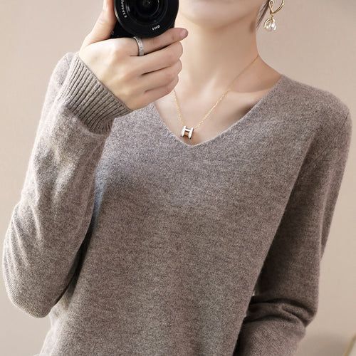 Damen V-Ausschnitt Pullover in Kaschmir-Optik mit legerem Schnitt und Rippbündchen Drune