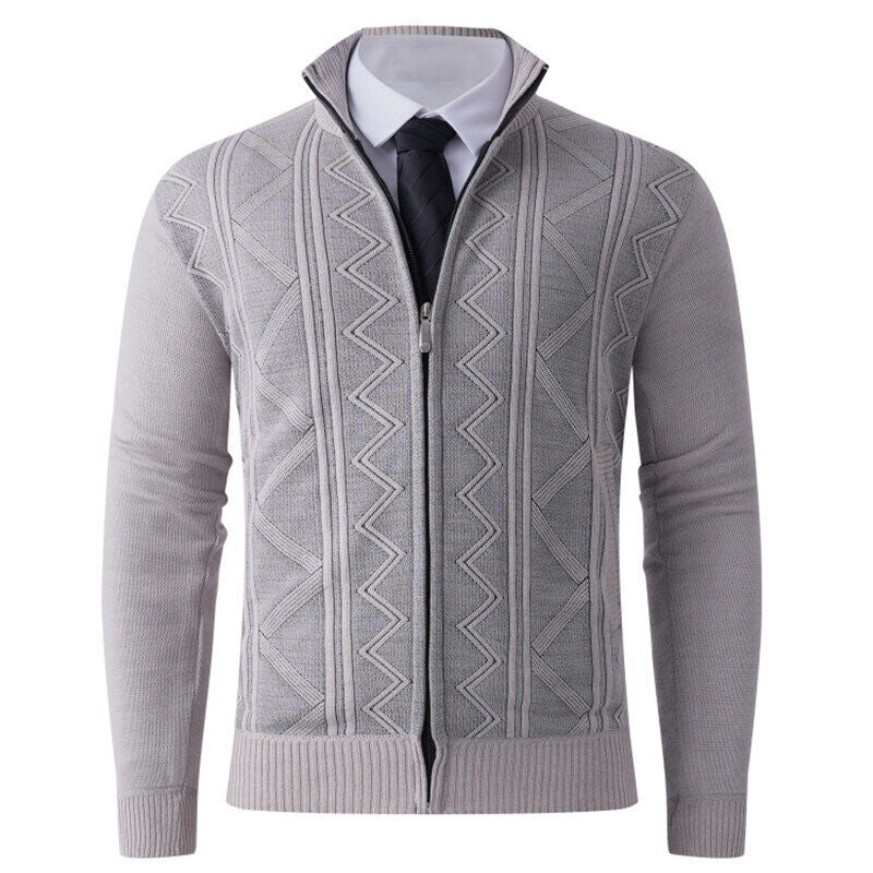 Herren Strick-Zipjacke mit Stehkragen und dezentem Rautenmuster Drune