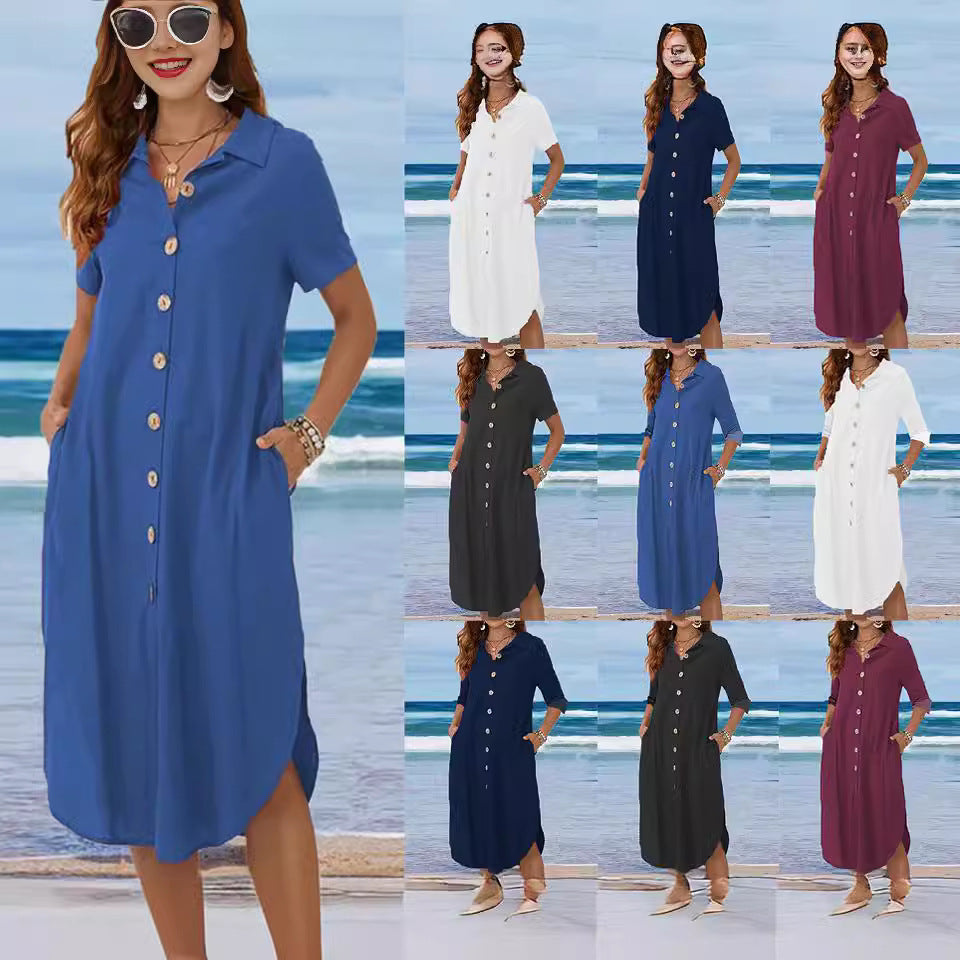 Damen Hemdkleid mit Knopfleiste und Seitenschlitzen Drune