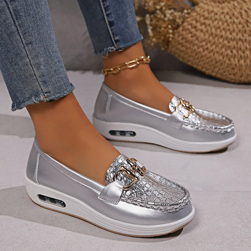 Damen  modische Plateau Loafer mit gepolstertem Luftkissenfußbett und Krokoprägung Drune