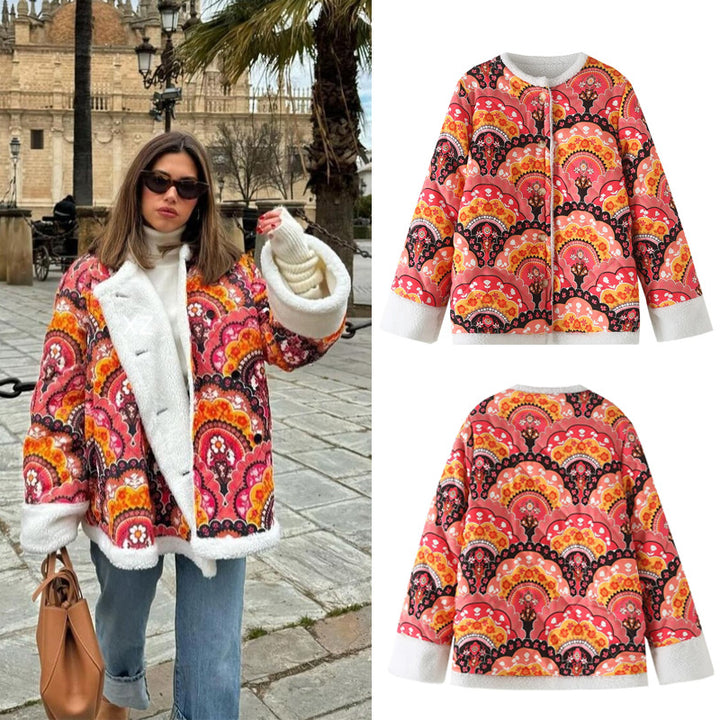 Damen nan gesteppte Kurzjacke mit Teddyfutter, Rundhals und Knopfverschluss Drune