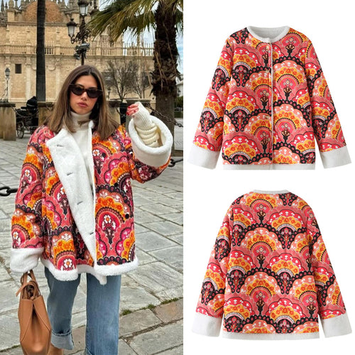 Damen nan gesteppte Kurzjacke mit Teddyfutter, Rundhals und Knopfverschluss Drune