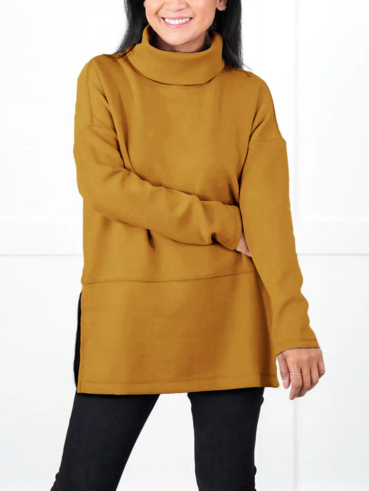 Damen Oversize Sweat-Tunika mit hohem Rollkragen, seitlichen Schlitzen und verlängertem Saum Drune
