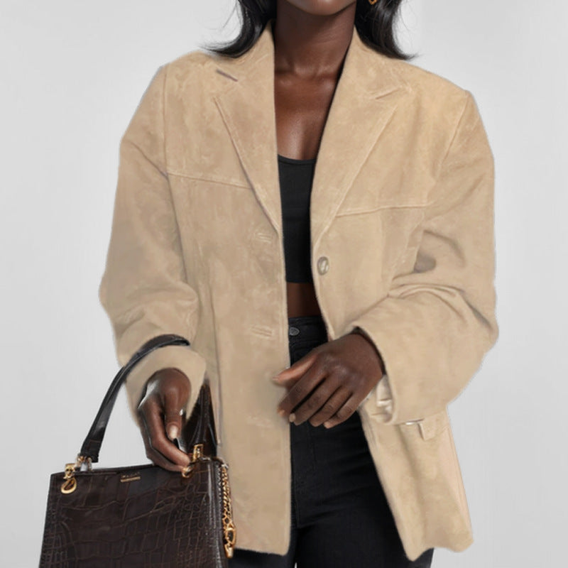 Damen elegante Wildlederjacke mit lässiger Passform Drune