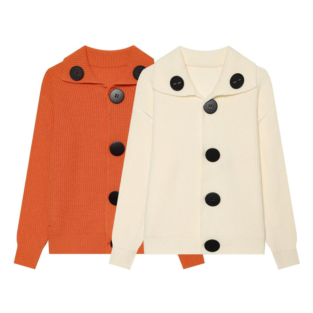 Damen grobgestrickte Waffelstruktur-Strickjacke mit übergroßen Knöpfen und Schalkragen Drune