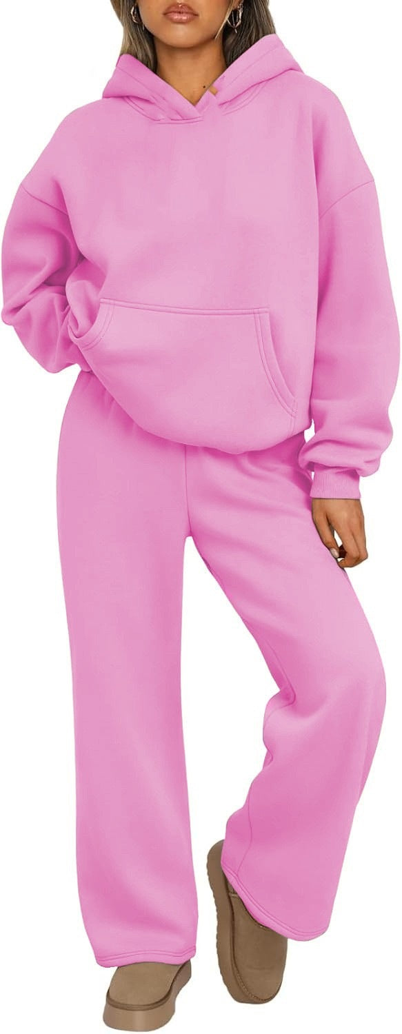 Damen nan Cozy-Loungewear-Set mit oversized Kapuzenpullover, Kängurutasche und weiten Palazzo-Jogginghose Drune
