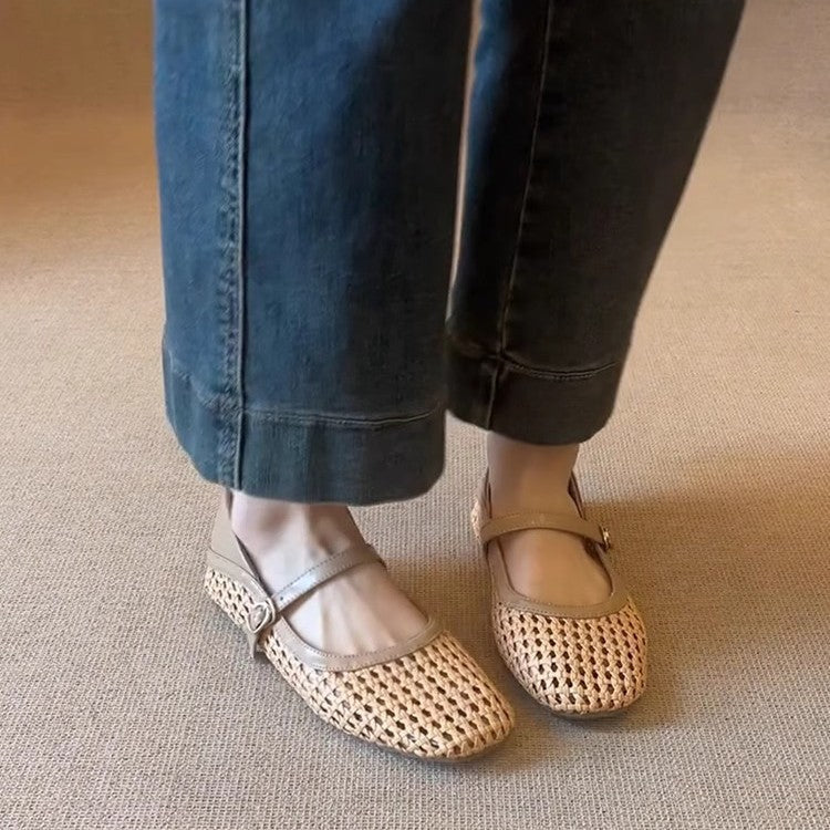 Damen atmungsaktive Kunstleder-Ballerinas mit geflochtenem Design Drune