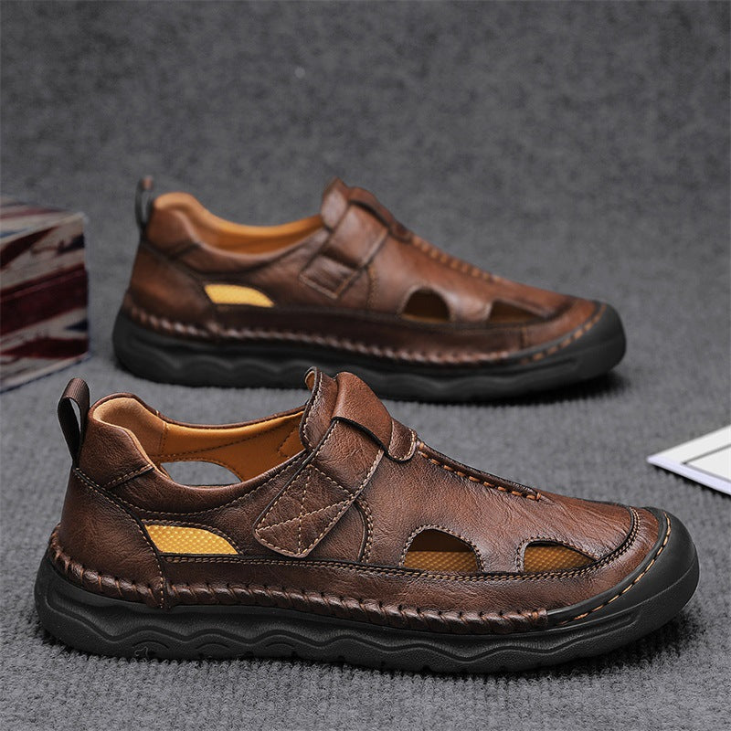 Herren Leder-Sandalen mit verstellbarem Klettverschluss und atmungsaktivem Design Drune