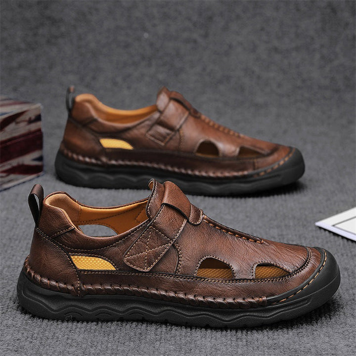 Herren Leder-Sandalen mit verstellbarem Klettverschluss und atmungsaktivem Design Drune