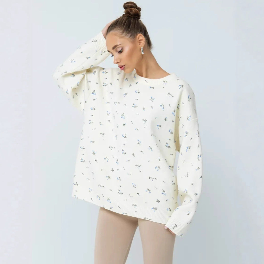 Damen Oversized Strickpullover mit floralen Akzenten und weitem Schnitt Drune