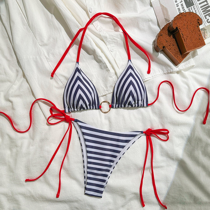 Damen Triangel-Bikini mit modischem Ring-Detail und sportiven Bindebändern Drune