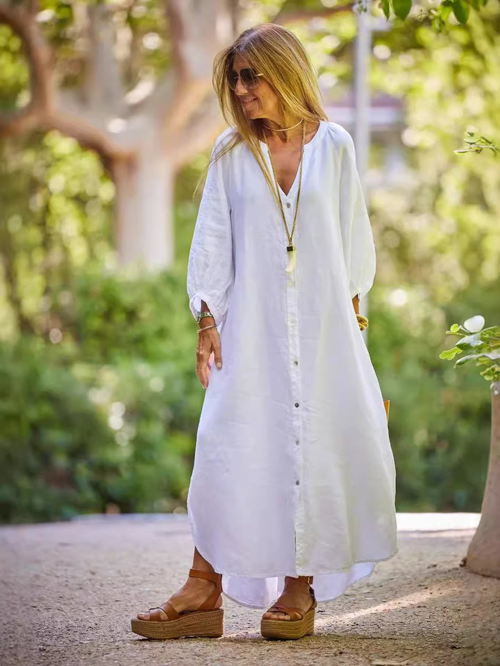 Damen Longbluse mit Knopfleiste und weit geschnittenen Ärmeln Drune