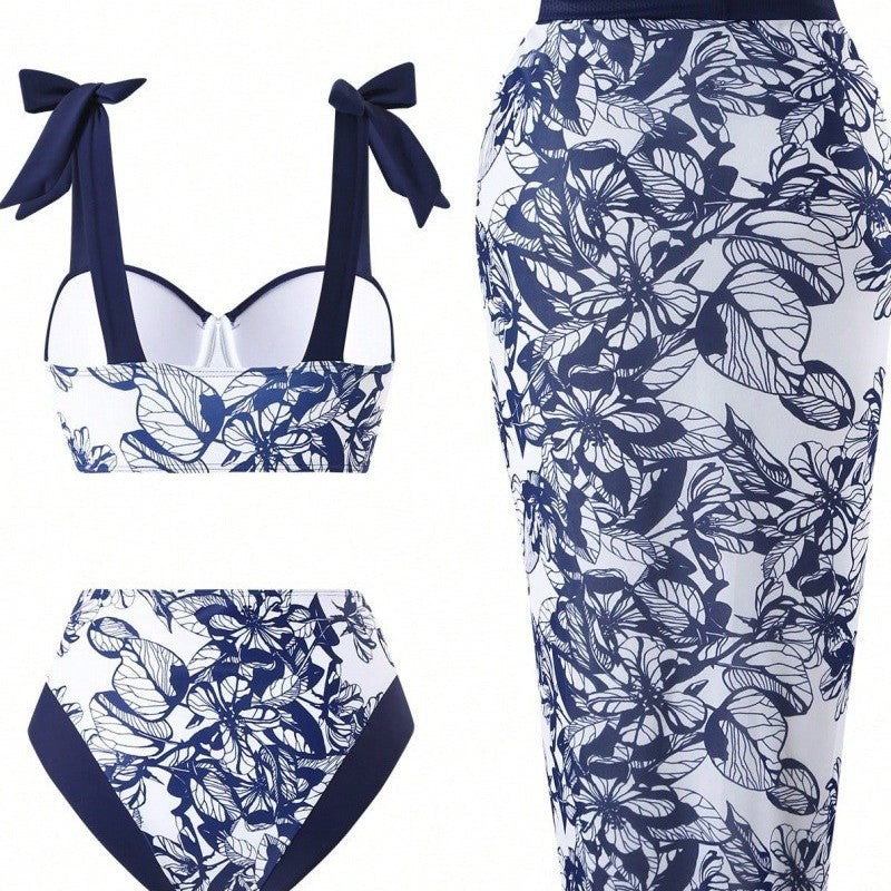 Damen Bikini-Set mit floralem Rock über der Badehose Drune