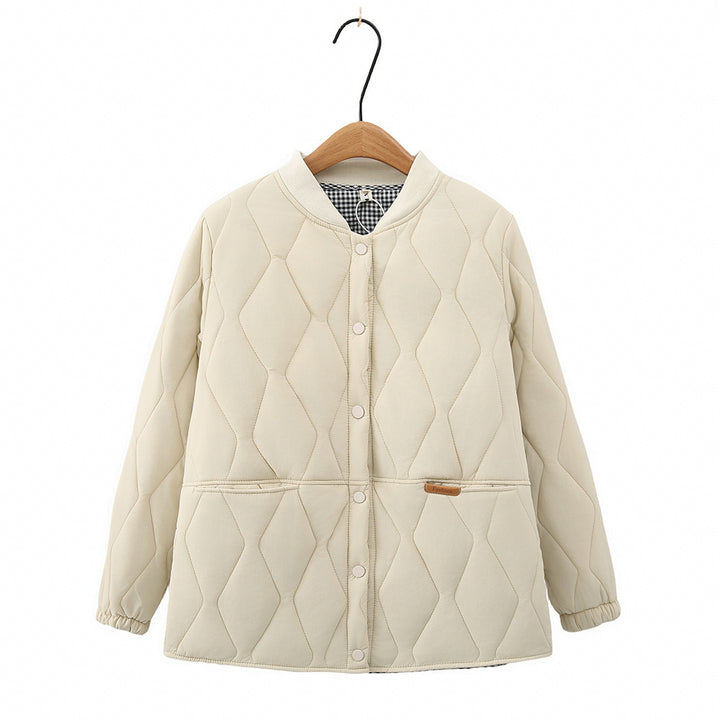 Damen nan leichte wattierte Steppjacke im College-Stil mit Rautenstepp und kariertem Futter Drune