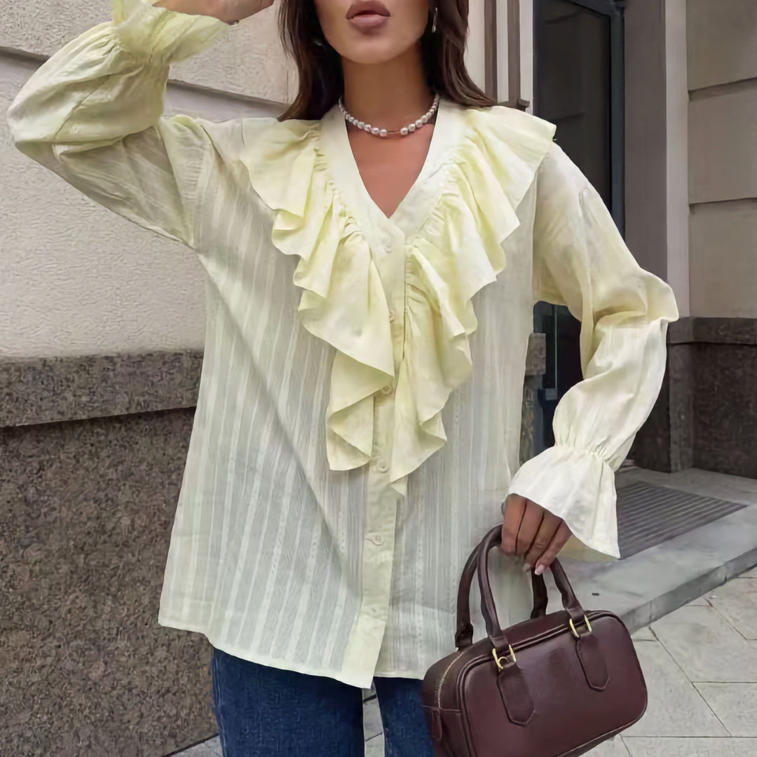 Damen Bluse mit Rüschen und Knopfleiste Drune