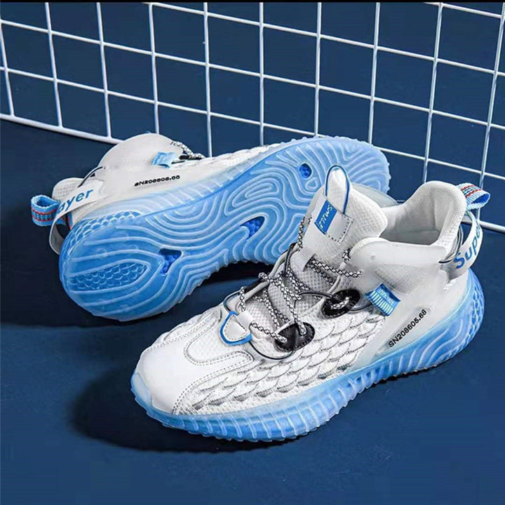Herren nan technischer Stadt-Sneaker mit skaliertem Strickobermaterial, transparent strukturierter Wellenlaufsohle und Schnellzugverschluss Drune