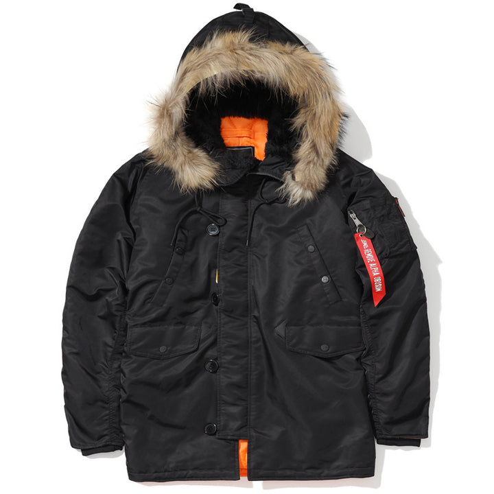 Herren Schwerer Thermo-Parka im Expeditionstil mit Kunstfellkapuze und Multifachtaschen Drune
