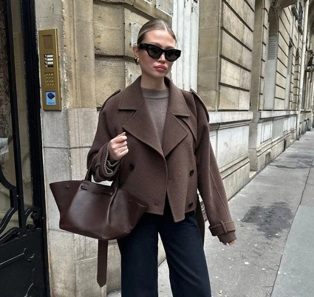 Damen 2200+ Wollmix‑Longmantel im Oversize‑Schnitt mit doppelreihiger Knopfleiste und verstellbaren Manschetten Drune