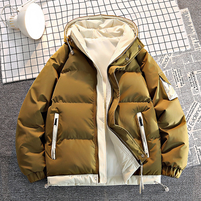 Männer's -isolierter Puffer-Hoodie-Winterjacke mit Kontrastfutter und Utility-Reißverschlusstaschen Drune