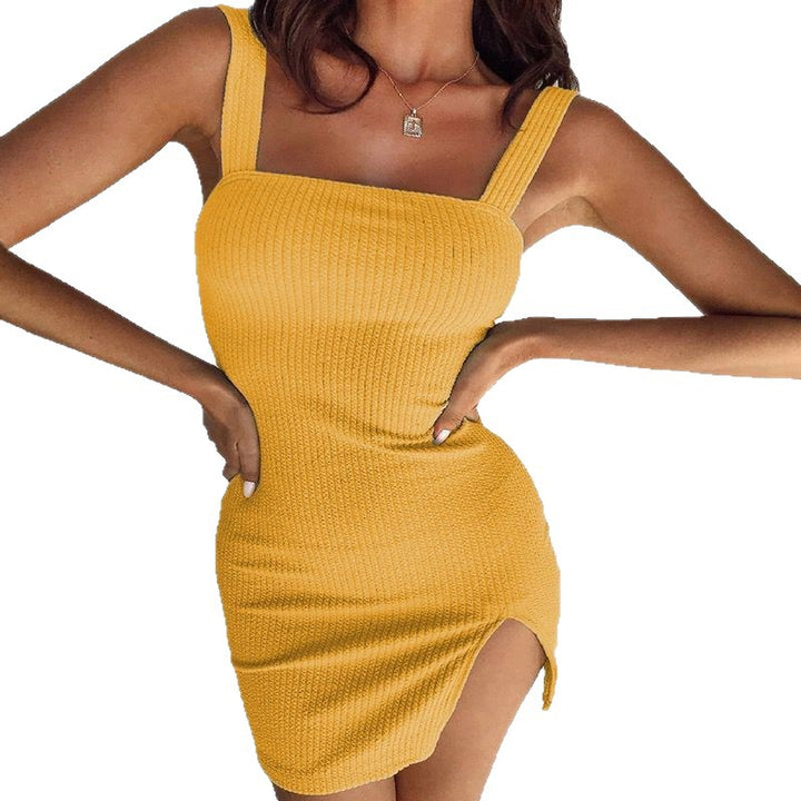 Damen Rippstrick Bodycon Mini Kleid mit Schlitz Drune