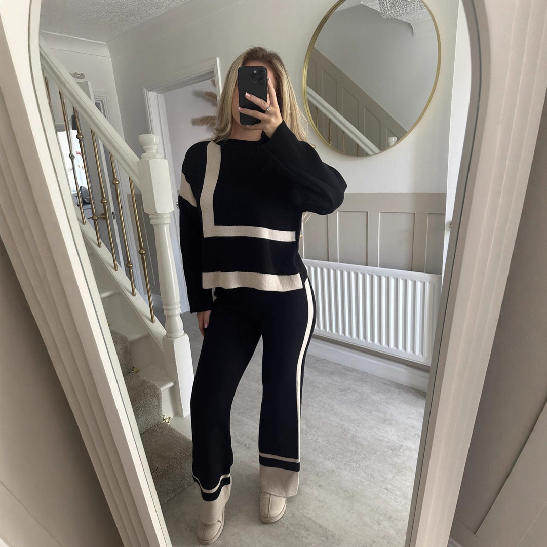 Damen gemusterter Strickanzug mit weitem Schnitt und modischem Futter Drune