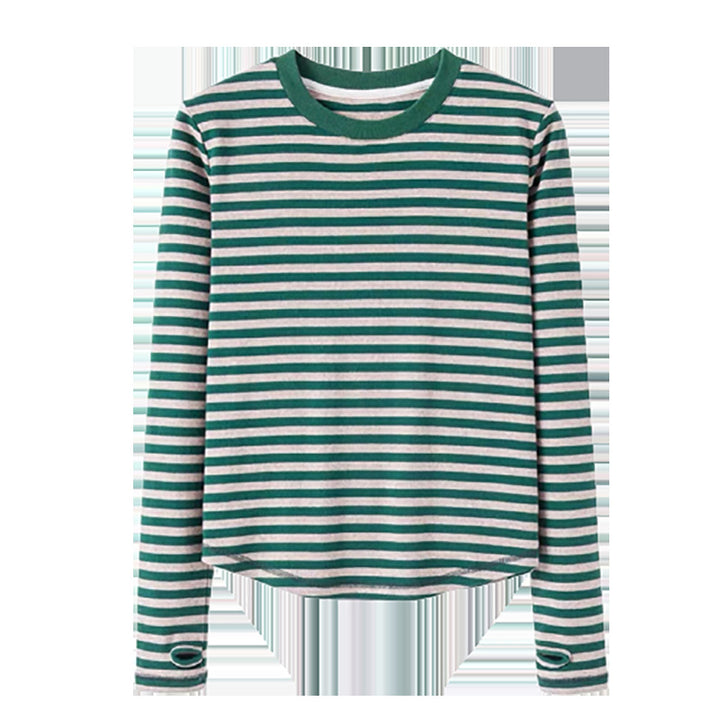 Damen lässiges Longsleeve-Shirt mit modischem Streifenmuster und Daumenlöchern Drune