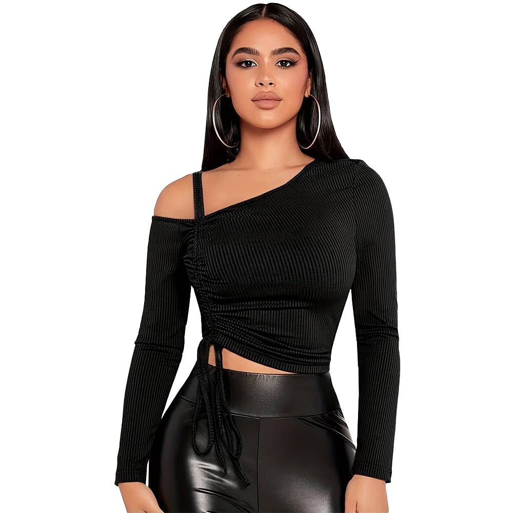 Damen modisches Crop-Top mit asymmetrischem Schnitt und raffinierten Rüschendetails Drune