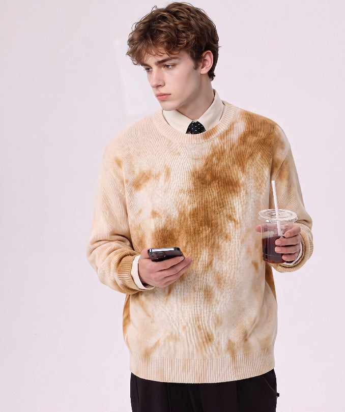 Herren Oversize-Strickpullover mit Batikoptik, Rundhalsausschnitt und Rippbündchen Drune