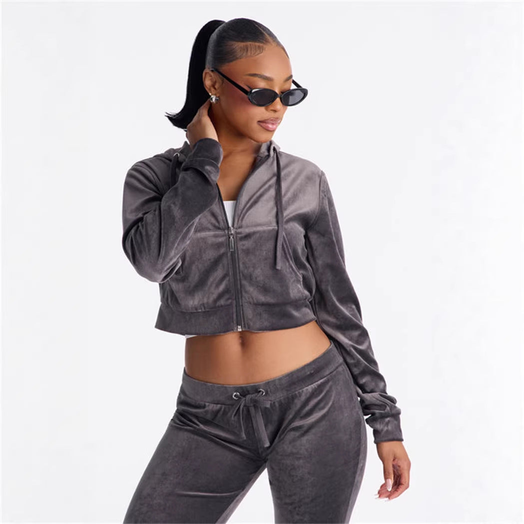 Damen cropped Kapuzenjacke mit stylischem Reißverschluss und praktischen Taschen