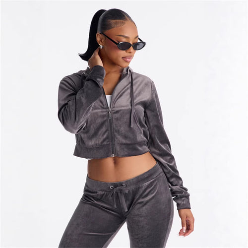 Damen cropped Kapuzenjacke mit stylischem Reißverschluss und praktischen Taschen