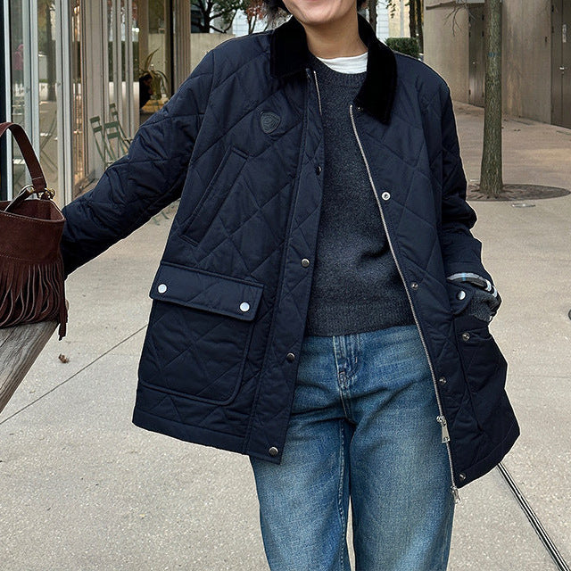 Damen Modische Steppjacke mit hochgeschlossenem Kragen und großen Taschen Drune