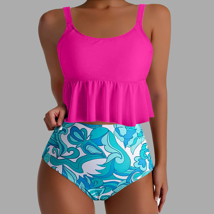 Damen Tankini-Set mit floralen Akzenten und Rüschen Drune